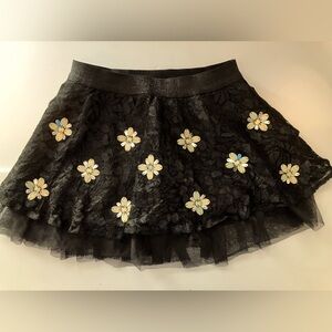 Justice Girl’s Skort, Size 10, Black w Sequiny Flowers on Front